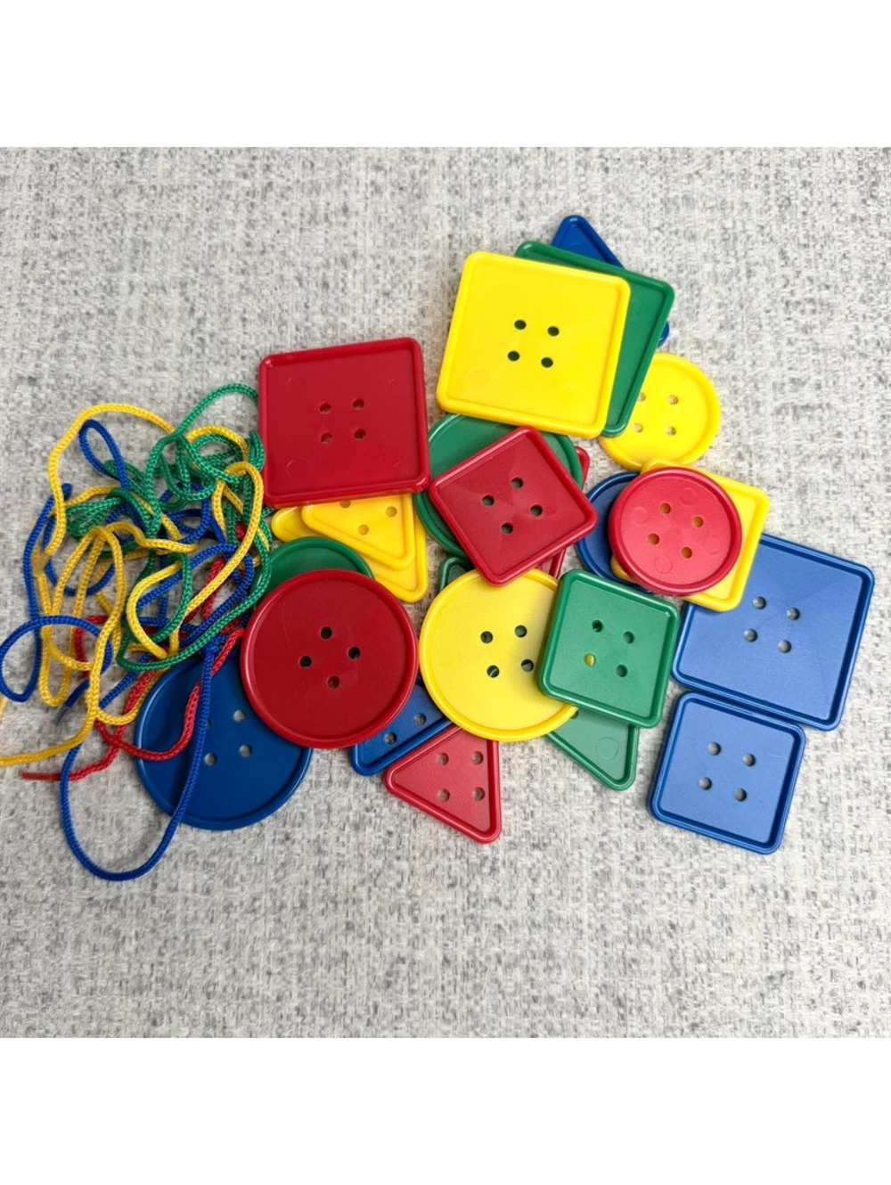 Montessori Colorful Attribute Lacing Buttons Shapes Homeschool Fine Motor Toy